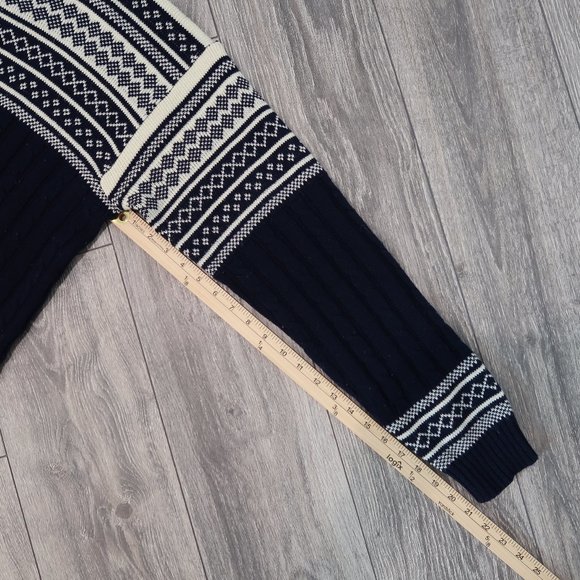 JCPenney Sweater Vintage Mens Knit Top Fair Isle Retro Crewneck Blue White M - Picture 9 of 14